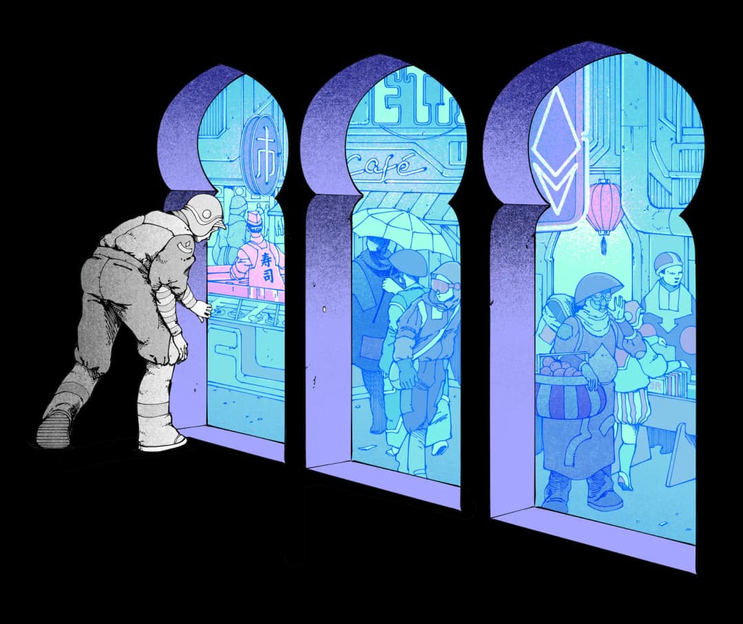 DAO members connecting and collaborating in decentralized communities powered by Ethereum blockchain governance